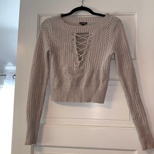 Express Cream Lace-Up Sweater